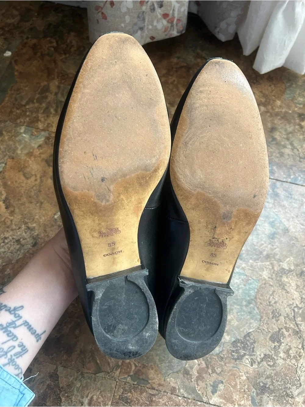 COACH Black Leather Loafers with Gold-Tone Horsebit